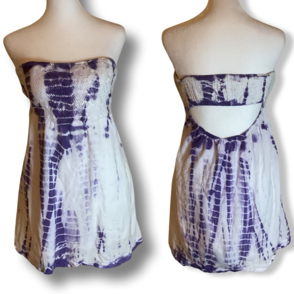 Strapless tie dye 100% cotton keyhole back dress